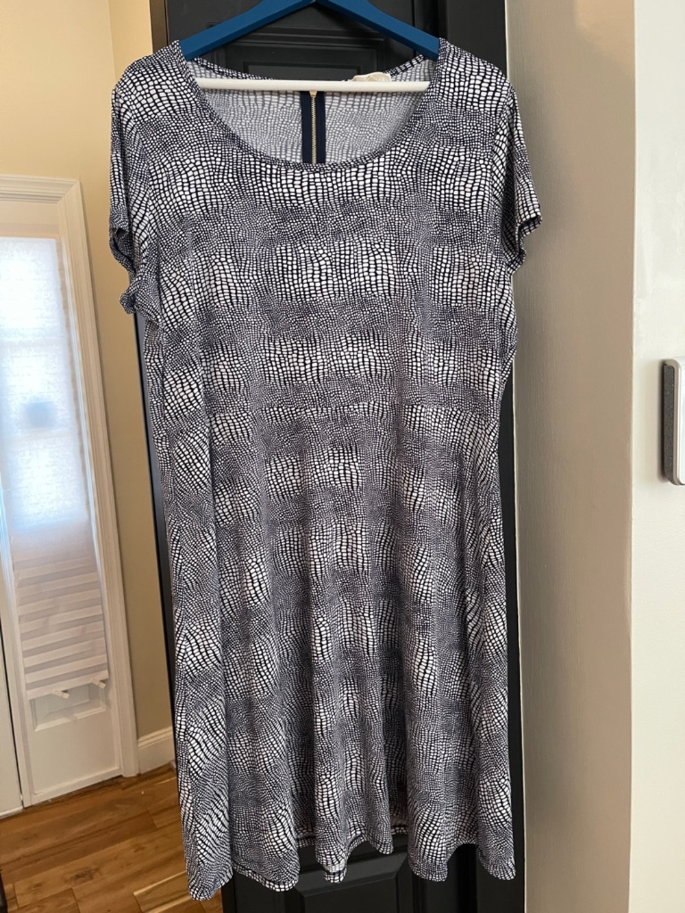 MICHAEL Michael Kors Navy Blue & White Patterned Midi Dress